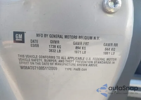 2008 Saturn Astra Xr z USA, uszkodzony, nr VIN W08AT671085112009